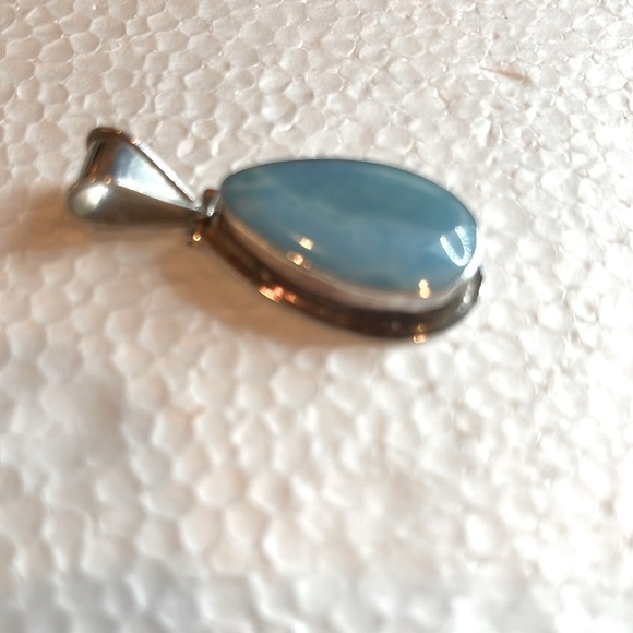 Blue Larimar and  Sterling Silver Teardrop Pendant Statement Bold Big Pendant - Picture 10 of 13